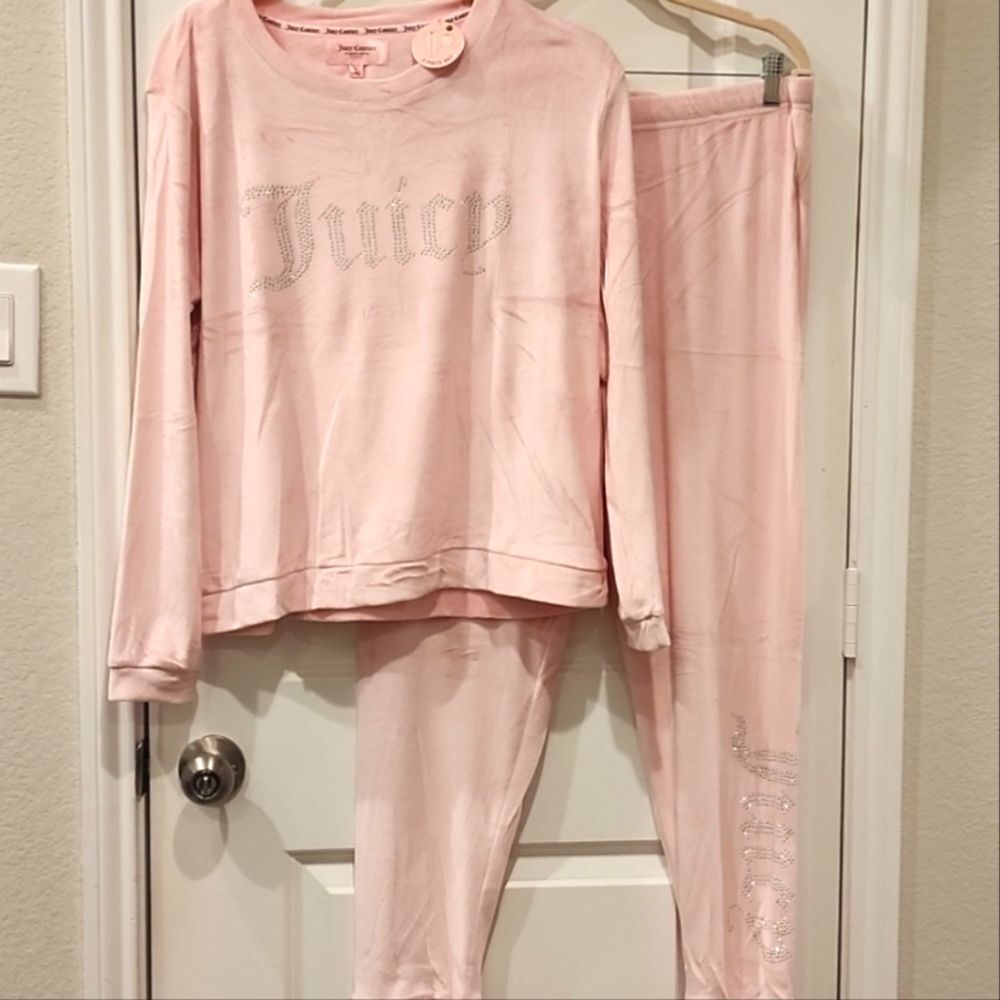 Juicy‎ Couture JC Rhinestone Logo Velour Loungewear 2-PIECE Set - Picture 5 of 5